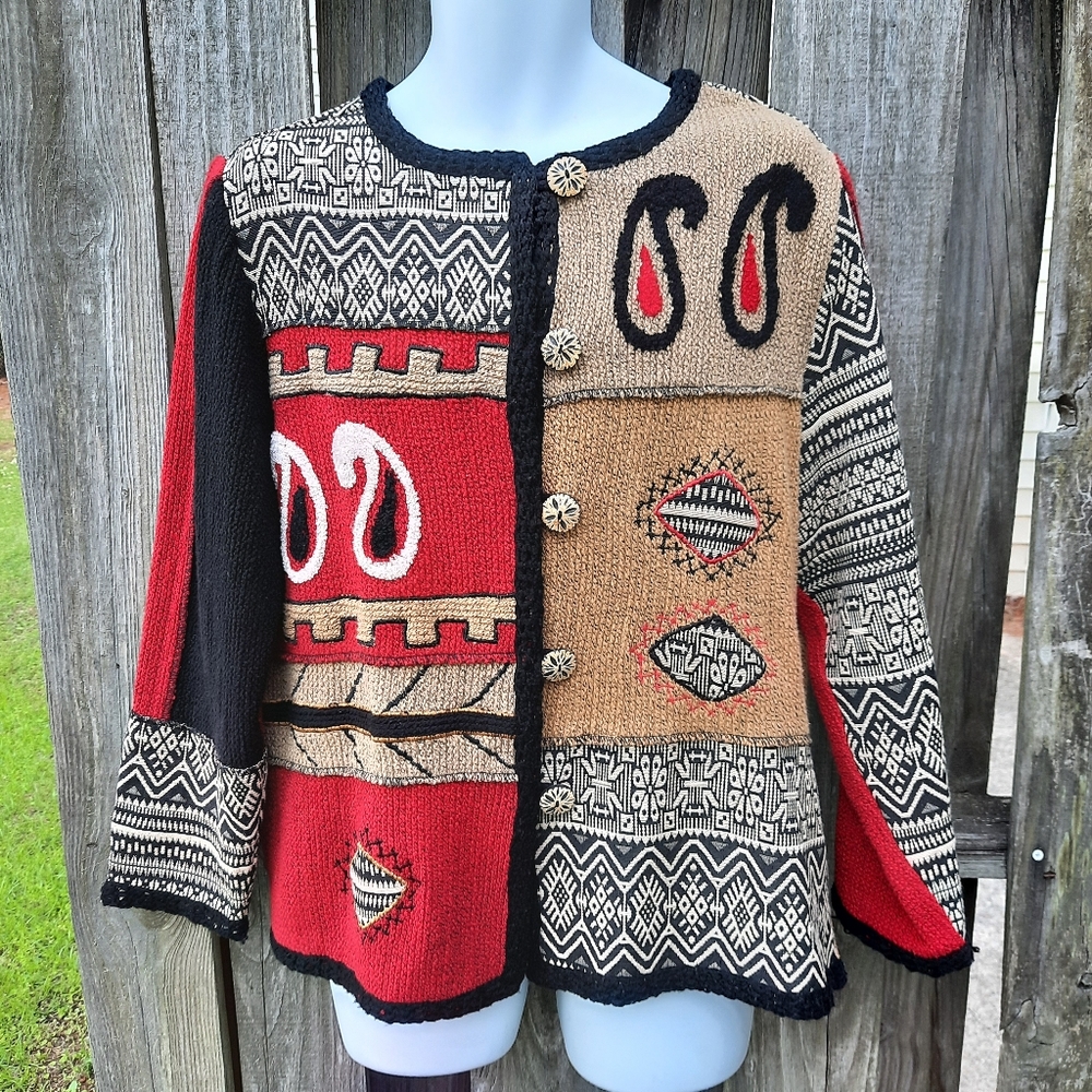 Indigo Moon Boho Embroidered Sweater, L, Paisley